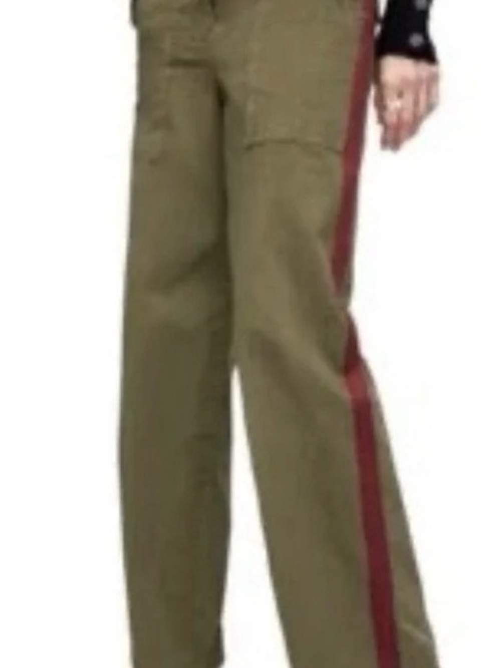 Zara The Workers Olive Cargo Pants with Burgundy Side Stripe